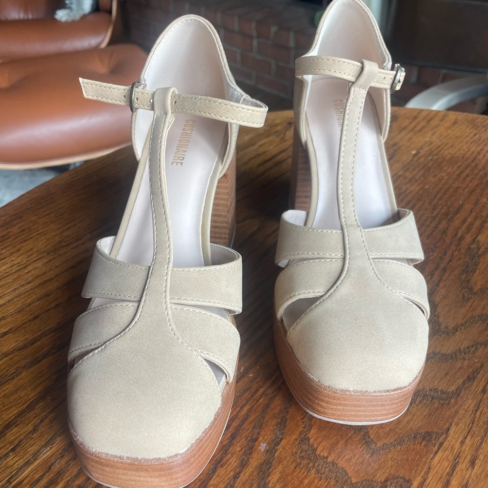 Chic Beige T-Strap Heels
